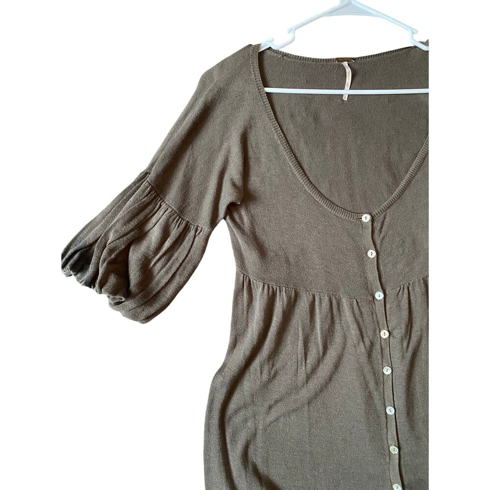 Free People Knit Button Front Babydoll Top Large Taupe Cotton Modal Y2K 2000s - Picture 5 of 7